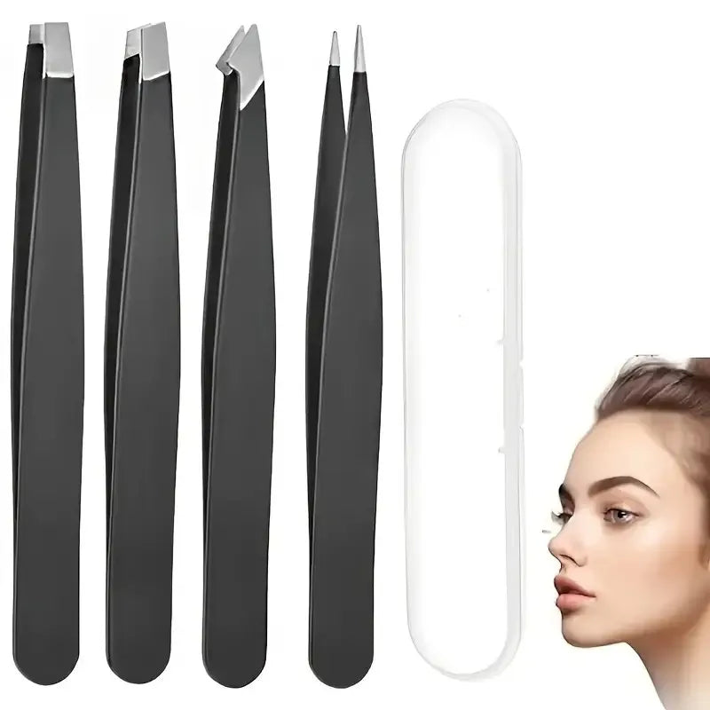 4-Piece Stainless Steel Eyebrow Tweezers Set