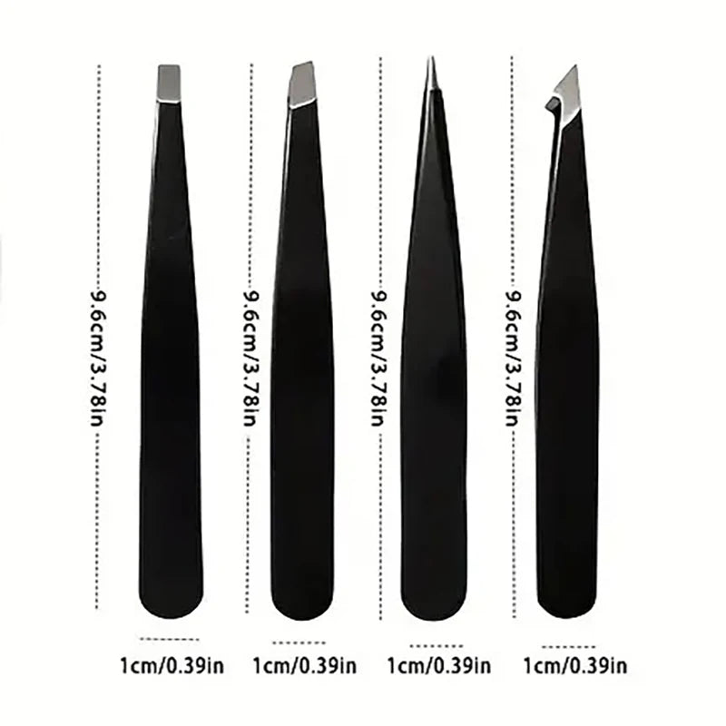 4-Piece Stainless Steel Eyebrow Tweezers Set