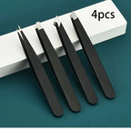 4-Piece Stainless Steel Eyebrow Tweezers Set